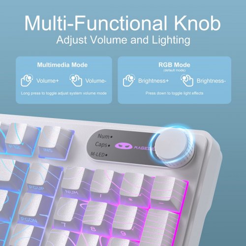 Клавиатура MageGee GK960 RGB Wireless (6971969729056) White Topographic купить в Украине: Киев, Днепр, Харьков, Одесса  | Низкая цена, отзывы, характеристики от TELEMART фото