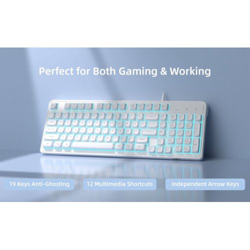 Клавиатура MageGee GK980 (6971969727090-UA) White купить в Украине: Киев, Днепр, Харьков, Одесса  | Низкая цена, отзывы, характеристики от TELEMART фото