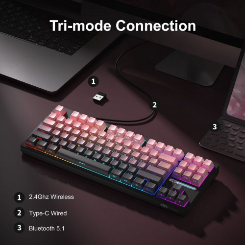 Клавіатура MageGee Light 87 RGB Blue Whale Switch Wireless (6971969728417) Star Pink купити в Україні: Київ, Львів, Хмельницький, Тернопіль, Івано-Франківськ | Низька ціна, відгуки, характеристики від TELEMART фото