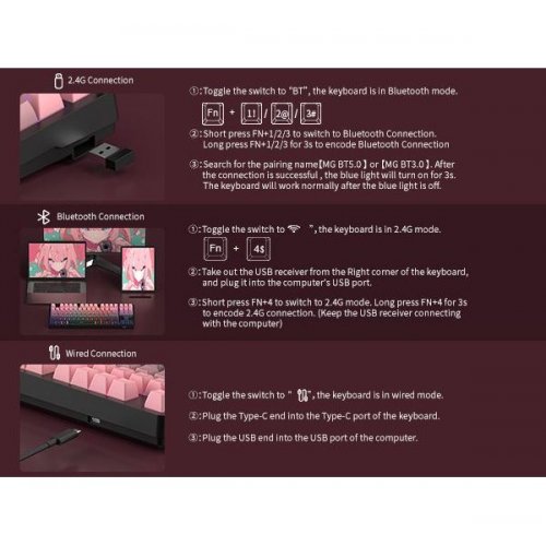 Клавіатура MageGee Light 87 RGB Blue Whale Switch Wireless (6971969728417) Star Pink купити в Україні: Київ, Львів, Хмельницький, Тернопіль, Івано-Франківськ | Низька ціна, відгуки, характеристики від TELEMART фото