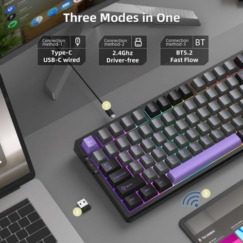 Клавиатура MageGee Light 100 RGB Blue Whale Switch Wireless (6971969728714-UA) Dark/Purple купить в Украине: Киев, Днепр, Харьков, Одесса  | Низкая цена, отзывы, характеристики от TELEMART фото