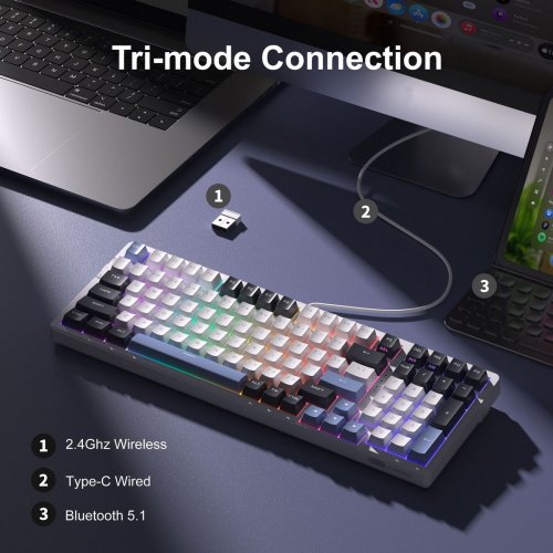 Клавиатура MageGee Light 100 RGB Ivory White Switch Wireless (6971969728462-UA) Star/Blue купить в Украине: Киев, Днепр, Харьков, Одесса  | Низкая цена, отзывы, характеристики от TELEMART фото
