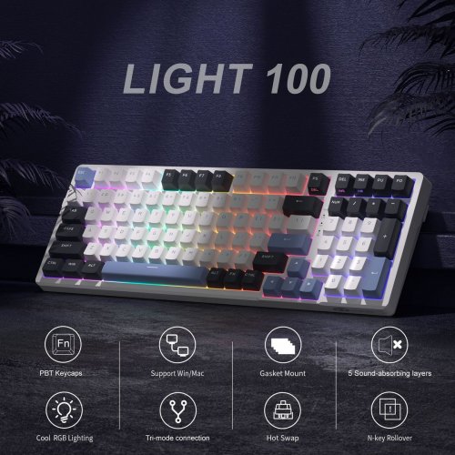 Клавиатура MageGee Light 100 RGB Ivory White Switch Wireless (6971969728462-UA) Star/Blue купить в Украине: Киев, Днепр, Харьков, Одесса  | Низкая цена, отзывы, характеристики от TELEMART фото