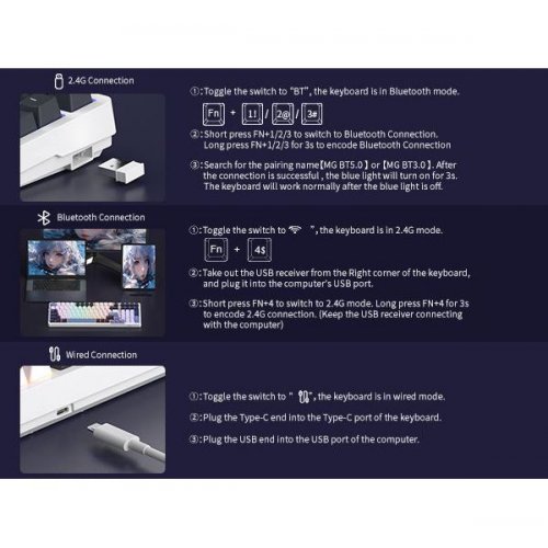 Клавиатура MageGee Light 100 RGB Ivory White Switch Wireless (6971969728462-UA) Star/Blue купить в Украине: Киев, Днепр, Харьков, Одесса  | Низкая цена, отзывы, характеристики от TELEMART фото