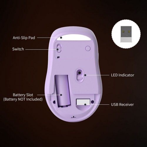 Миша MageGee V100 Wireless (6971969722576) Purple купити в Україні: Київ, Львів, Хмельницький, Тернопіль, Івано-Франківськ | Низька ціна, відгуки, характеристики від TELEMART фото