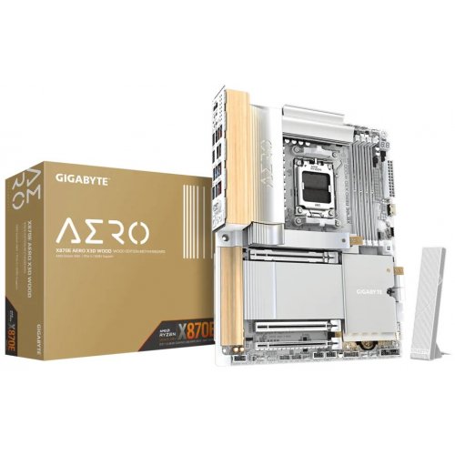 Уцінка материнська плата Gigabyte X870E AERO X3D WOOD (sAM5, AMD X870E) (Розкрита упаковка, 890909) купити в Україні: Київ, Львів, Хмельницький, Тернопіль, Івано-Франківськ | Перевірка сумісності, низька ціна, відгуки, характеристики від TELEMART фото