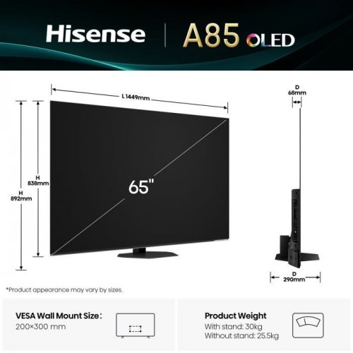 Телевизор Hisense 65" 65A85Q Black купить в Украине: Киев, Днепр, Харьков, Одесса  | Низкая цена, отзывы, характеристики от TELEMART фото