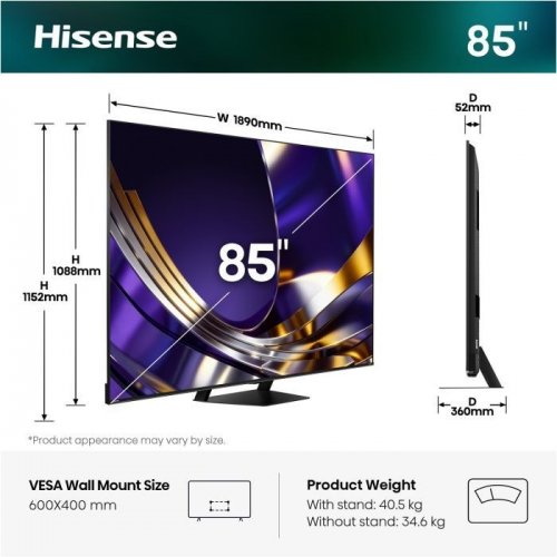 Телевизор Hisense 85" 85U7S PRO Black купить в Украине: Киев, Днепр, Харьков, Одесса  | Низкая цена, отзывы, характеристики от TELEMART фото
