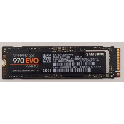 Ssd-диск Samsung 970 EVO V-NAND MLC 250GB M.2 (2280 PCI-E) (MZ-V7E250BW) (Восстановлено продавцом, 890970) купить в Украине: Киев, Днепр, Харьков, Одесса  | Проверка совместимости, низкая цена, отзывы, характеристики от TELEMART фото