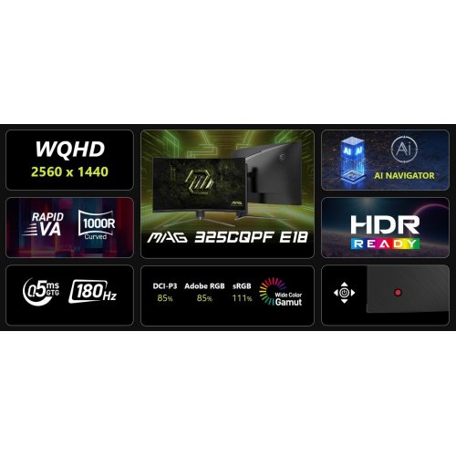 Уцінка монітор MSI 31.5" MAG 325CQPF E18 Black (Розкрита упаковка, 891729) купити в Україні: Київ, Львів, Хмельницький, Тернопіль, Івано-Франківськ | Низька ціна, відгуки, характеристики від TELEMART фото