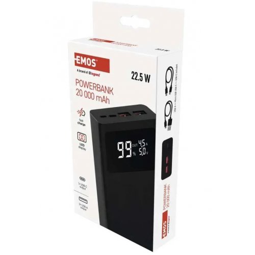 Powerbank Emos BetaQ20 20000mAh 22.5W (B0532B) Black купить в Украине: Киев, Днепр, Харьков, Одесса  | Низкая цена, отзывы, характеристики от TELEMART фото