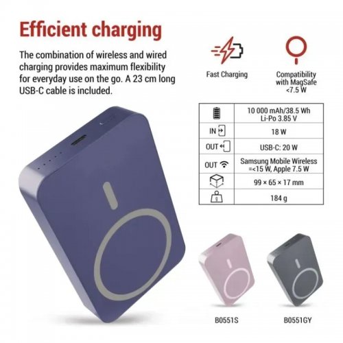 Powerbank Emos MagSafe 10000mAh 20W (B0551BL) Blue купить в Украине: Киев, Днепр, Харьков, Одесса  | Низкая цена, отзывы, характеристики от TELEMART фото