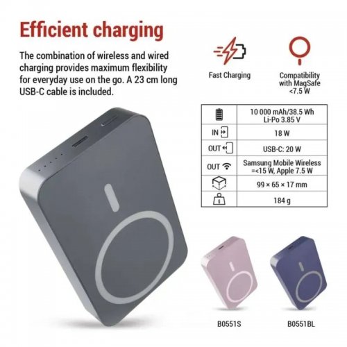 Powerbank Emos MagSafe 10000mAh 20W (B0551GY) Grey купить в Украине: Киев, Днепр, Харьков, Одесса  | Низкая цена, отзывы, характеристики от TELEMART фото