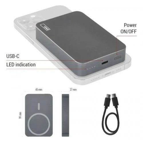 Powerbank Emos MagSafe 10000mAh 20W (B0551GY) Grey купить в Украине: Киев, Днепр, Харьков, Одесса  | Низкая цена, отзывы, характеристики от TELEMART фото