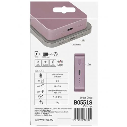 Powerbank Emos MagSafe 10000mAh 20W (B0551S) Pink купить в Украине: Киев, Днепр, Харьков, Одесса  | Низкая цена, отзывы, характеристики от TELEMART фото