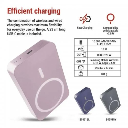 Powerbank Emos MagSafe 10000mAh 20W (B0551S) Pink купить в Украине: Киев, Днепр, Харьков, Одесса  | Низкая цена, отзывы, характеристики от TELEMART фото