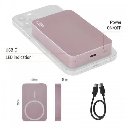 Powerbank Emos MagSafe 10000mAh 20W (B0551S) Pink купить в Украине: Киев, Днепр, Харьков, Одесса  | Низкая цена, отзывы, характеристики от TELEMART фото