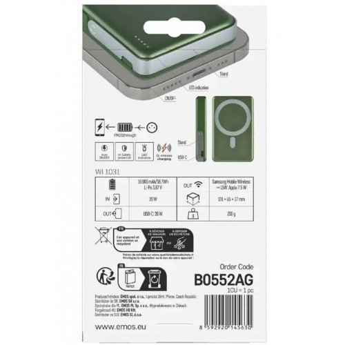 Powerbank Emos MagSafe 10000mAh 20W (B0552AG) Alpine Green купить в Украине: Киев, Днепр, Харьков, Одесса  | Низкая цена, отзывы, характеристики от TELEMART фото