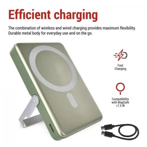 Powerbank Emos MagSafe 10000mAh 20W (B0552AG) Alpine Green купить в Украине: Киев, Днепр, Харьков, Одесса  | Низкая цена, отзывы, характеристики от TELEMART фото