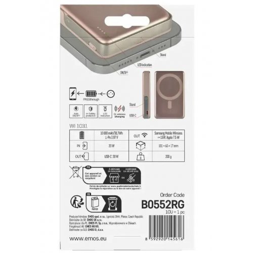Powerbank Emos MagSafe 10000mAh 20W (B0552RG) Rose Gold купить в Украине: Киев, Днепр, Харьков, Одесса  | Низкая цена, отзывы, характеристики от TELEMART фото