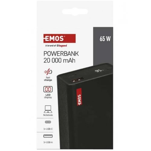 Powerbank Emos 20000mAh 65W (B0560B) Black купити в Україні: Київ, Львів, Хмельницький, Тернопіль, Івано-Франківськ | Низька ціна, відгуки, характеристики від TELEMART фото