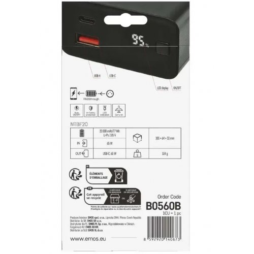 Powerbank Emos 20000mAh 65W (B0560B) Black купити в Україні: Київ, Львів, Хмельницький, Тернопіль, Івано-Франківськ | Низька ціна, відгуки, характеристики від TELEMART фото