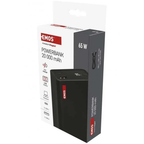 Powerbank Emos 20000mAh 65W (B0560B) Black купити в Україні: Київ, Львів, Хмельницький, Тернопіль, Івано-Франківськ | Низька ціна, відгуки, характеристики від TELEMART фото
