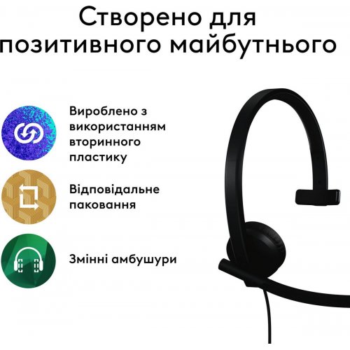 Наушники Logitech H570e Corded Mono (981-001427) Black купить в Украине: Киев, Днепр, Харьков, Одесса  | Низкая цена, отзывы, характеристики от TELEMART фото