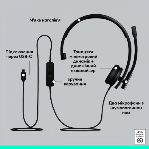 Наушники Logitech H570e Corded Mono (981-001427) Black купить в Украине: Киев, Днепр, Харьков, Одесса  | Низкая цена, отзывы, характеристики от TELEMART фото