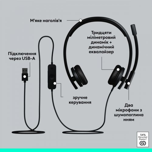 Наушники Logitech H570e Corded Stereo (981-001430) Black купить в Украине: Киев, Днепр, Харьков, Одесса  | Низкая цена, отзывы, характеристики от TELEMART фото