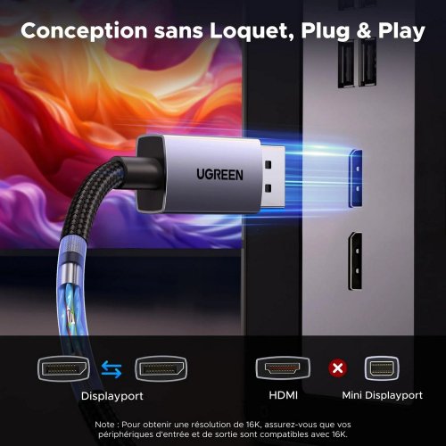 Уценка кабель Ugreen DP118 DisplayPort to DisplayPort 2.1 16K 2m (55568) Black (Вскрытая упаковка, 892063) купить в Украине: Киев, Днепр, Харьков, Одесса  | Низкая цена, отзывы, характеристики от TELEMART фото