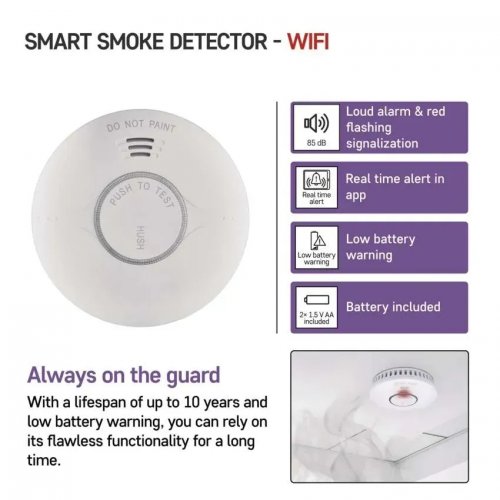Датчик дыма Emos P56500S Wi-Fi купить в Украине: Киев, Днепр, Харьков, Одесса  | Низкая цена, отзывы, характеристики от TELEMART фото