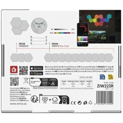 Комплект умного светодиодного освещения Emos ZIW223R HEXAGON Wi-Fi RGBIC купить в Украине: Киев, Днепр, Харьков, Одесса  | Низкая цена, отзывы, характеристики от TELEMART фото