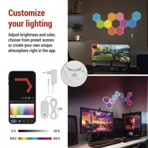 Комплект умного светодиодного освещения Emos ZIW22AR HEXAGON Wi-Fi RGBIC купить в Украине: Киев, Днепр, Харьков, Одесса  | Низкая цена, отзывы, характеристики от TELEMART фото