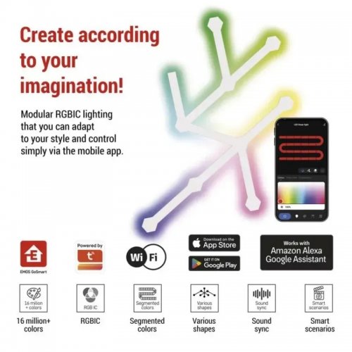 Комплект розумного світлодіодного освітлення Emos ZIW249R LINES Wi-Fi RGBIC купити в Україні: Київ, Львів, Хмельницький, Тернопіль, Івано-Франківськ | Низька ціна, відгуки, характеристики від TELEMART фото