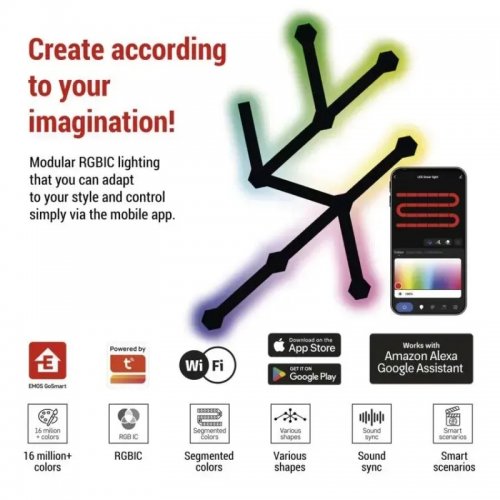Комплект розумного світлодіодного освітлення Emos ZIW269R LINES Wi-Fi RGBIC купити в Україні: Київ, Львів, Хмельницький, Тернопіль, Івано-Франківськ | Низька ціна, відгуки, характеристики від TELEMART фото
