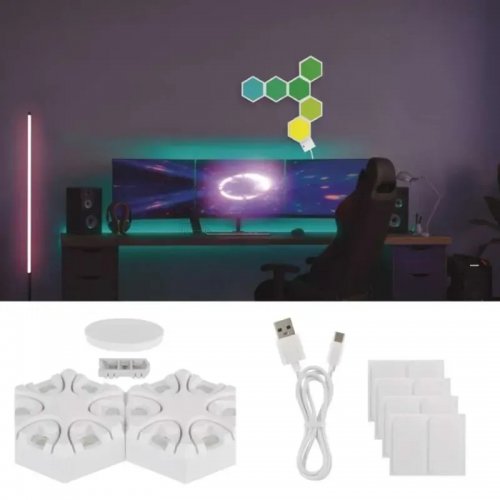Розумна декоративн світлодіодна настільна лампа Emos ZIW426R HEXAGON RGBIC Wi-Fi купити в Україні: Київ, Львів, Хмельницький, Тернопіль, Івано-Франківськ | Низька ціна, відгуки, характеристики від TELEMART фото
