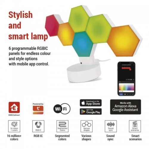 Розумна декоративн світлодіодна настільна лампа Emos ZIW426R HEXAGON RGBIC Wi-Fi купити в Україні: Київ, Львів, Хмельницький, Тернопіль, Івано-Франківськ | Низька ціна, відгуки, характеристики від TELEMART фото