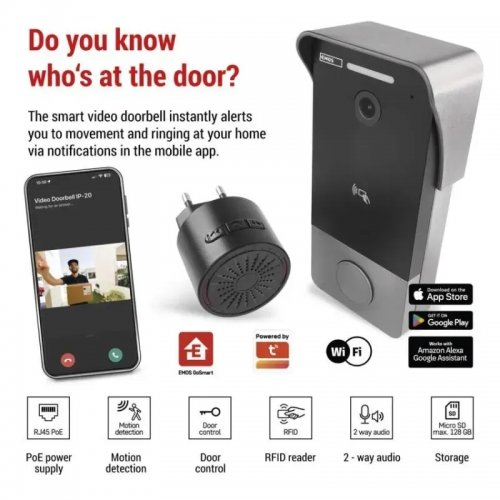 Розумний бездротовий відеодзвінок Emos H4033 IP-20PoE Wi-Fi купити в Україні | Telemart фото
