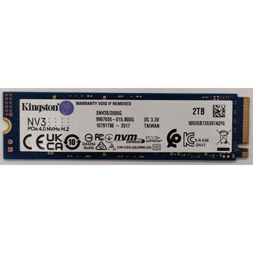 Ssd-диск Kingston NV3 3D NAND 2TB M.2 (2280 PCI-E) NVMe x4 (SNV3S/2000G) (Восстановлено продавцом, 892183) купить в Украине: Киев, Днепр, Харьков, Одесса  | Проверка совместимости, низкая цена, отзывы, характеристики от TELEMART фото