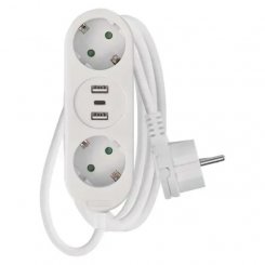 Мережевий подовжувач Emos 1.5 м 2 розетки + 2 x USB + 1 x USB Type-C (P0221U)