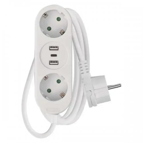 Мережевий подовжувач Emos 1.5 м 2 розетки + 2 x USB + 1 x USB Type-C (P0221U) купити в Україні: Київ, Львів, Хмельницький, Тернопіль, Івано-Франківськ | Низька ціна, відгуки, характеристики від TELEMART фото