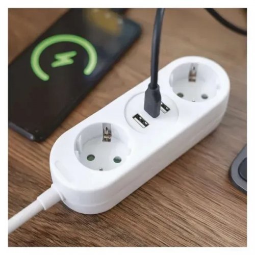 Мережевий подовжувач Emos 1.5 м 2 розетки + 2 x USB + 1 x USB Type-C (P0221U) купити в Україні: Київ, Львів, Хмельницький, Тернопіль, Івано-Франківськ | Низька ціна, відгуки, характеристики від TELEMART фото
