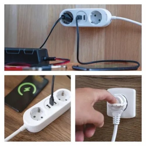 Мережевий подовжувач Emos 1.5 м 2 розетки + 2 x USB + 1 x USB Type-C (P0221U) купити в Україні: Київ, Львів, Хмельницький, Тернопіль, Івано-Франківськ | Низька ціна, відгуки, характеристики від TELEMART фото