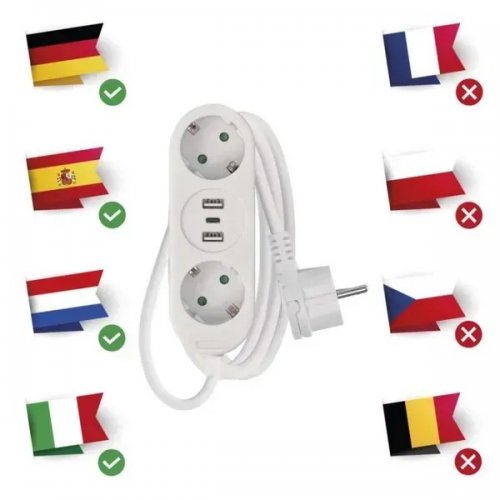 Мережевий подовжувач Emos 1.5 м 2 розетки + 2 x USB + 1 x USB Type-C (P0221U) купити в Україні: Київ, Львів, Хмельницький, Тернопіль, Івано-Франківськ | Низька ціна, відгуки, характеристики від TELEMART фото
