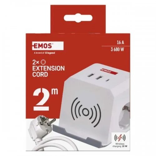 Мережевий подовжувач Emos 2 м 2 розетки + 2 x USB + 1 x USB Type-C (P0222CQ) купити в Україні: Київ, Львів, Хмельницький, Тернопіль, Івано-Франківськ | Низька ціна, відгуки, характеристики від TELEMART фото