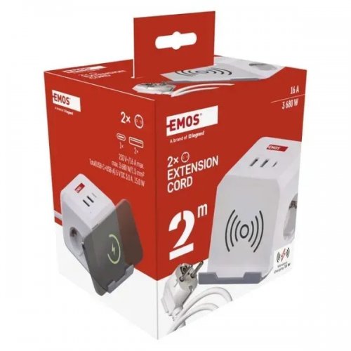 Мережевий подовжувач Emos 2 м 2 розетки + 2 x USB + 1 x USB Type-C (P0222CQ) купити в Україні: Київ, Львів, Хмельницький, Тернопіль, Івано-Франківськ | Низька ціна, відгуки, характеристики від TELEMART фото