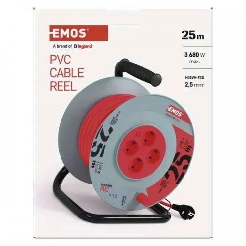 Сетевой удлинитель на катушке Emos 25 м 4 розетки (P09225M) купить в Украине: Киев, Днепр, Харьков, Одесса  | Низкая цена, отзывы, характеристики от TELEMART фото