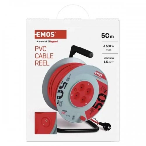 Сетевой удлинитель на катушке Emos 50 м 4 розетки (P092501) купить в Украине: Киев, Днепр, Харьков, Одесса  | Низкая цена, отзывы, характеристики от TELEMART фото