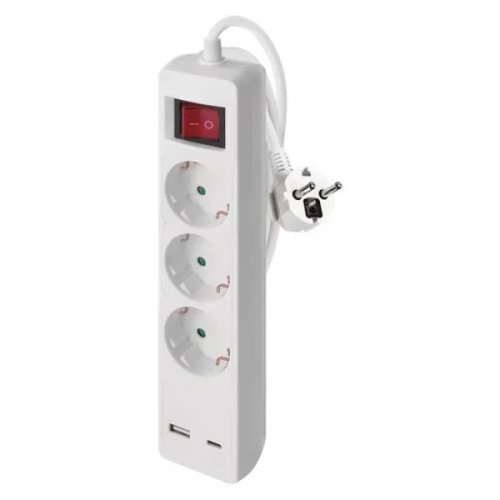 Мережевий подовжувач Emos 2 м 3 розетки + 1 x USB + 1 x USB Type-C (P1322CU) купити в Україні: Київ, Львів, Хмельницький, Тернопіль, Івано-Франківськ | Низька ціна, відгуки, характеристики від TELEMART фото